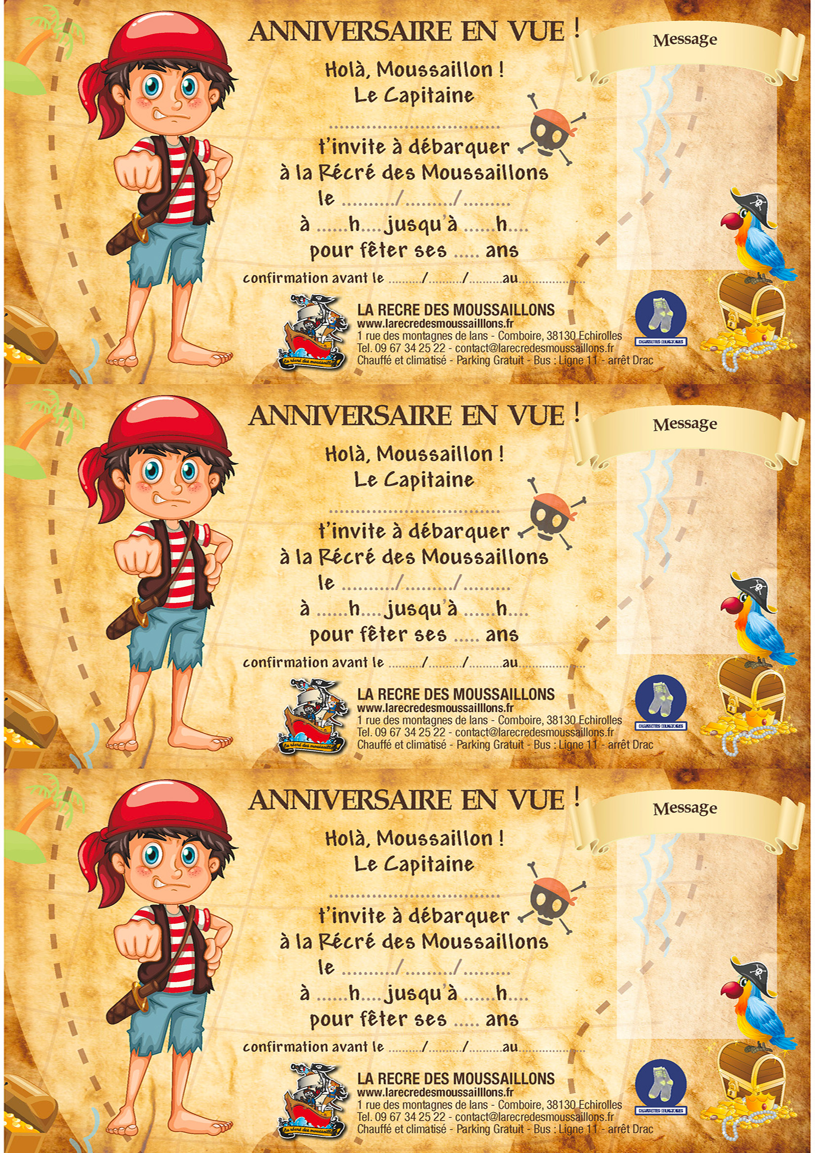 Nouvelle carte d'invitation « Pirates » – Anniversaires enfants à La Réunion