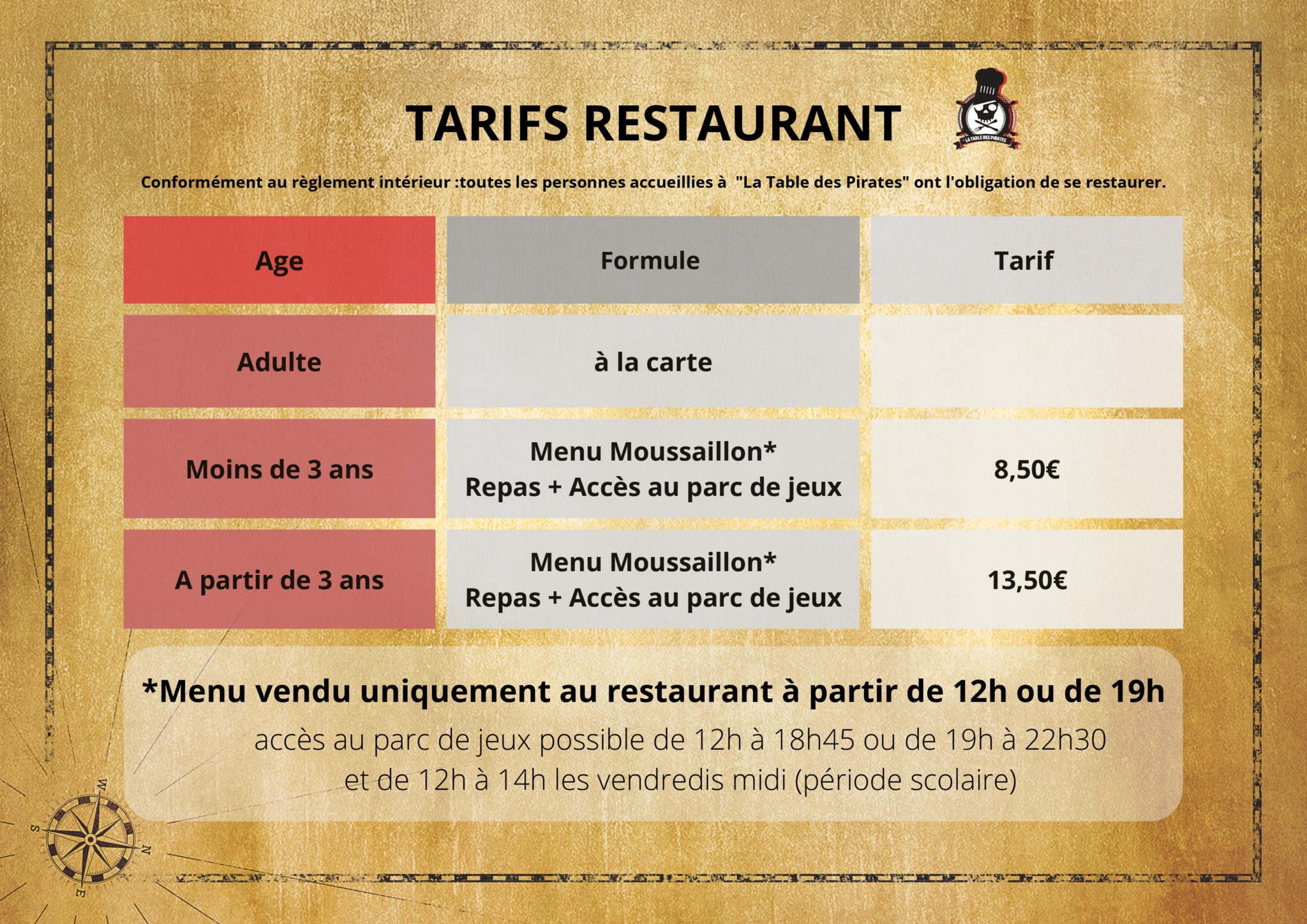 tarif resto La Table des Pirates